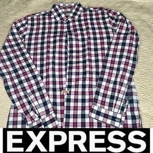 MENS EXPRESS BUTTON DOWN PLAID DRESS SHIRT